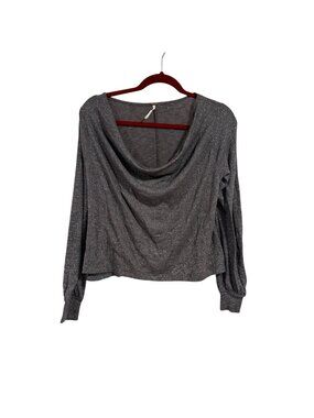 Free People Palmer Drape Neck‎ Metallic Long Sleeve Top Size XS